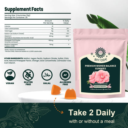 Itiban Women's Balance Gummies – Pineapple Probiotics, Immune Support, Vegan & Gluten-Free