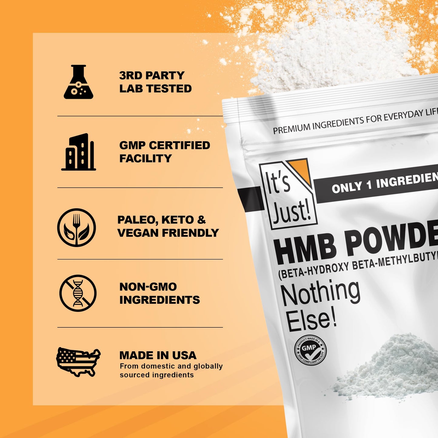 It's Just! HMB Powder 250g – Calcium HMB, Gluten Free, Keto Friendly