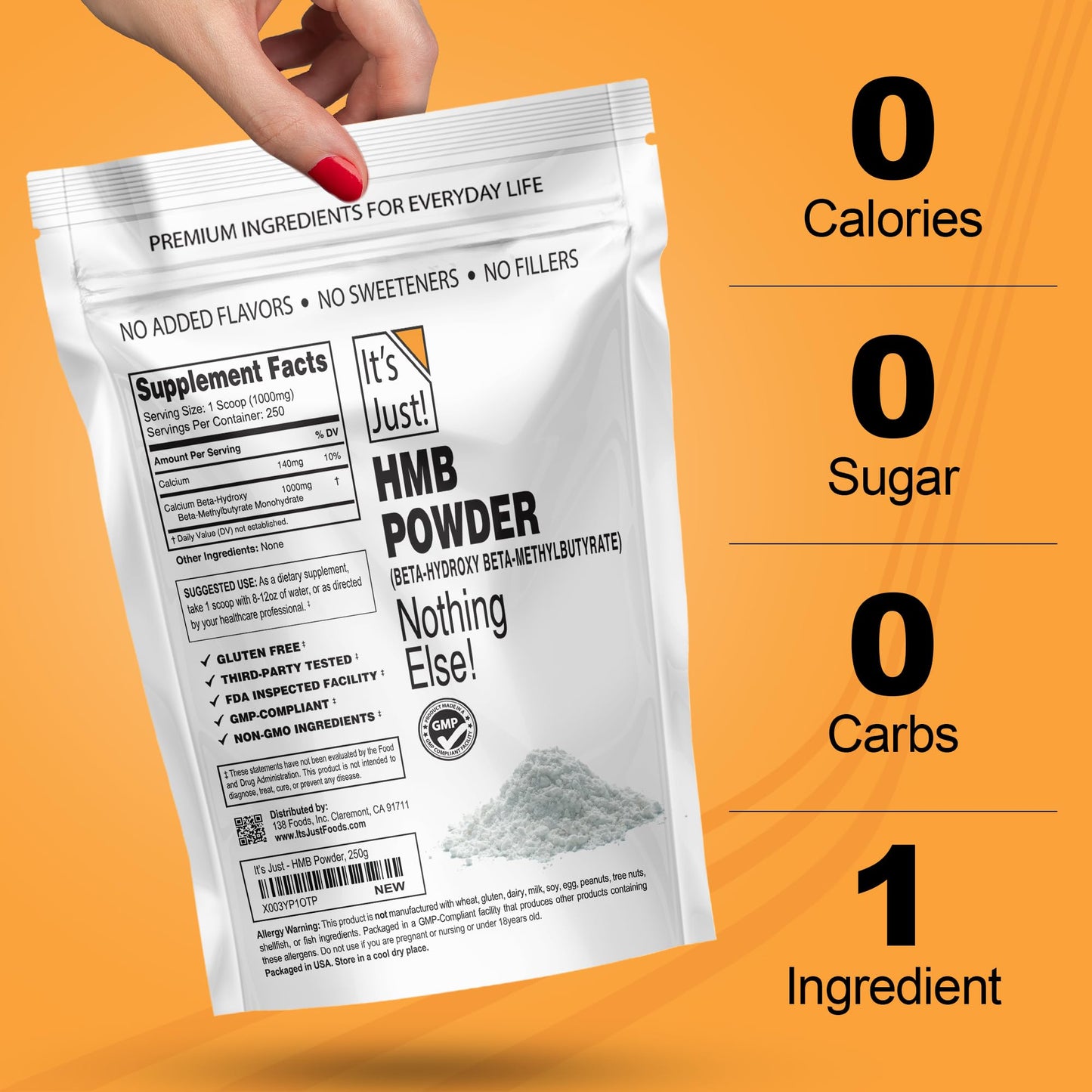 It's Just! HMB Powder 250g – Calcium HMB, Gluten Free, Keto Friendly