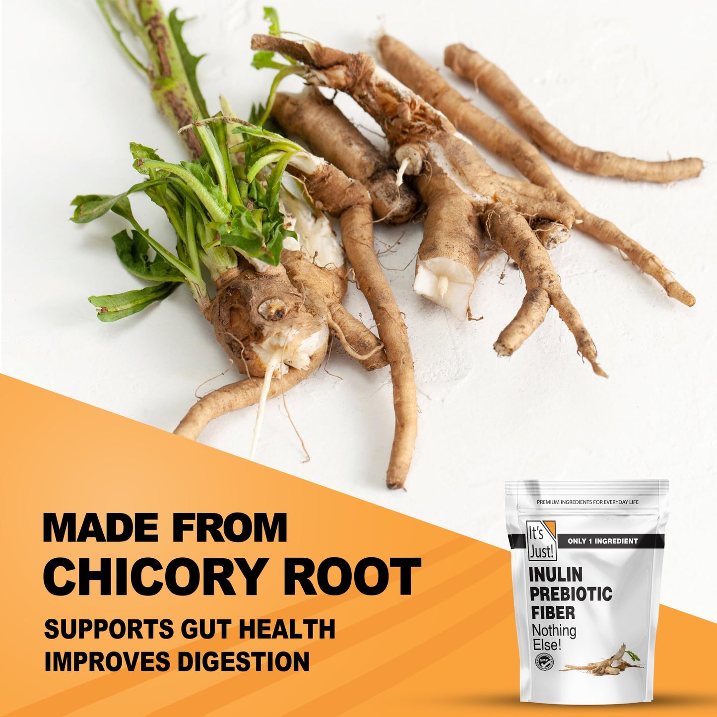It's Just! Inulin Prebiotic Fiber – Gut Health, Water-Soluble Chicory Root (Vegan/Keto)