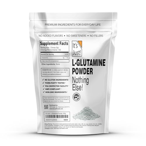 It's Just! L-Glutamine Powder - Unflavored, 500 g | 100 Servings, Digestive Support & Muscle Recovery
