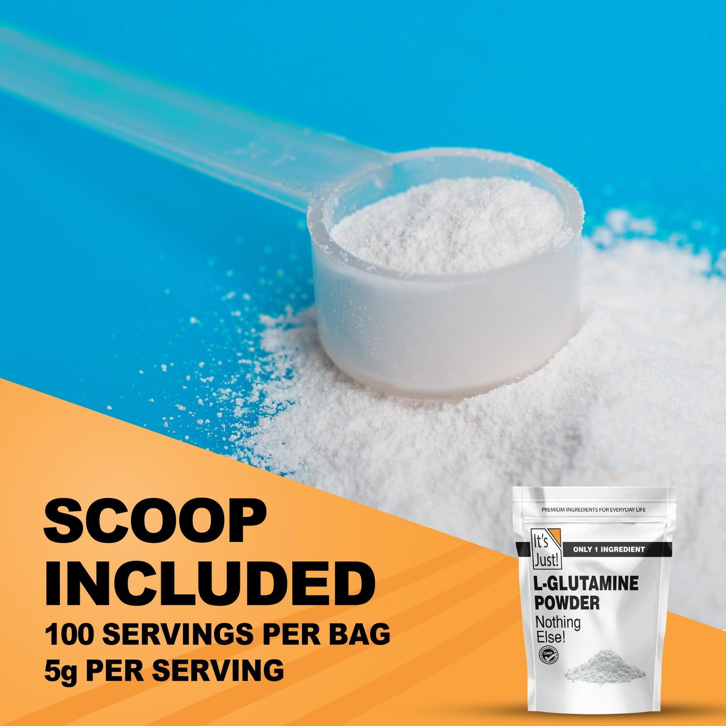 It's Just! L-Glutamine Powder - Unflavored, 500 g | 100 Servings, Digestive Support & Muscle Recovery
