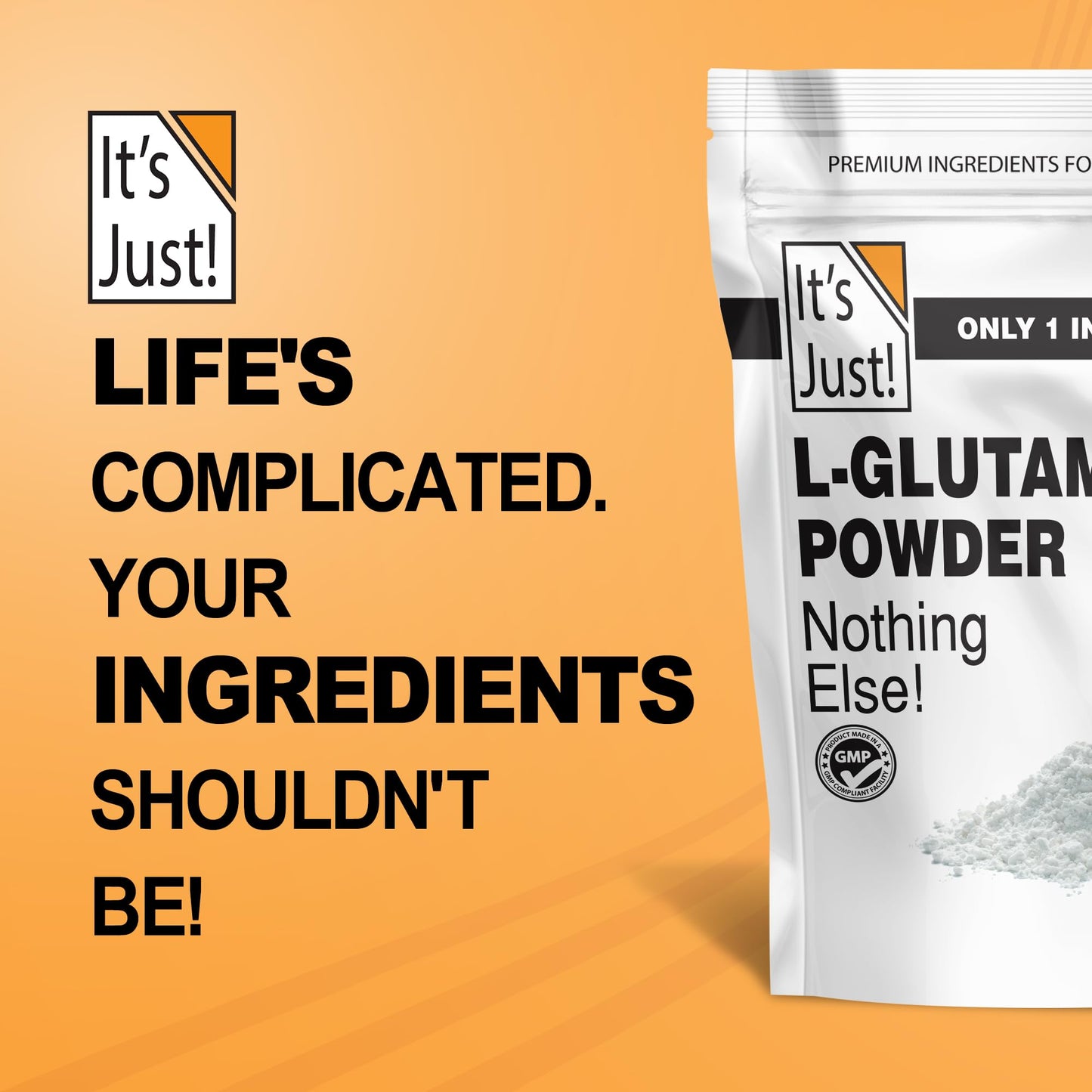 It's Just! L-Glutamine Powder - Unflavored, 500 g | 100 Servings, Digestive Support & Muscle Recovery