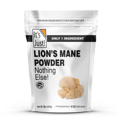 It's Just! Lion's Mane Mushroom Powder - Brain Support, Immune Health, Non-GMO, 8oz
