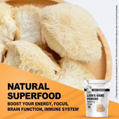 It's Just! Lion's Mane Mushroom Powder - Brain Support, Immune Health, Non-GMO, 8oz