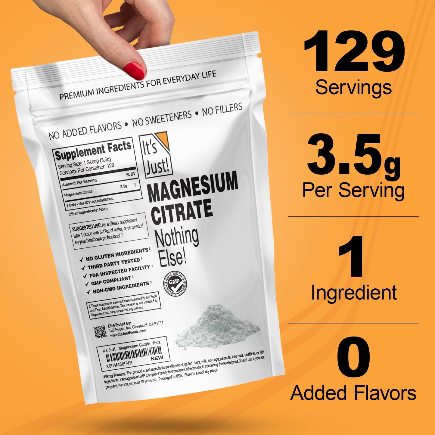 It's Just Magnesium Citrate Powder - 15oz, Non-GMO, Unflavored