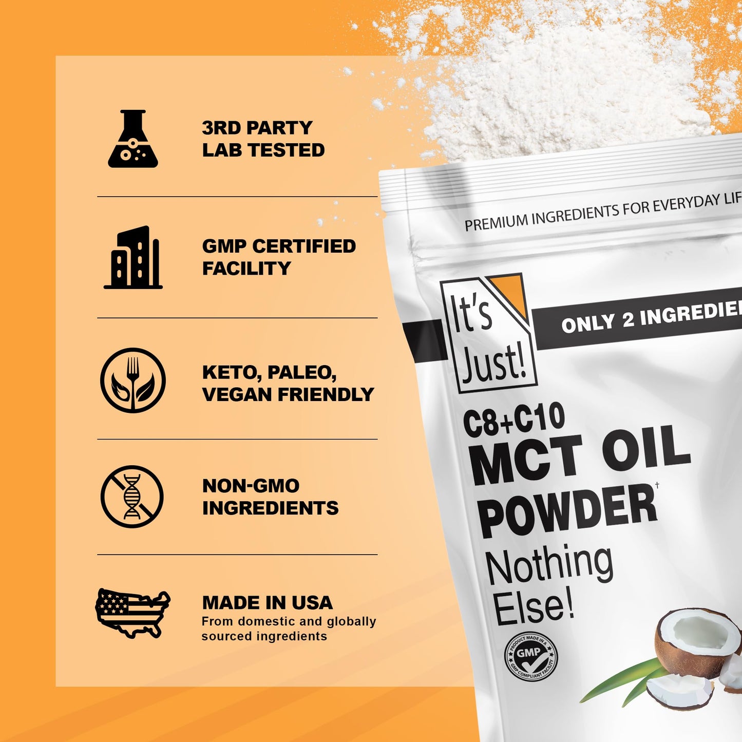 It's Just MCT Oil Powder with Prebiotic Fiber — 1.5lb, 70% C8 / 30% C10, Fast Fuel for Body & Brain, Keto Coffee Creamer, Non-GMO, Heavy Metal Tested
