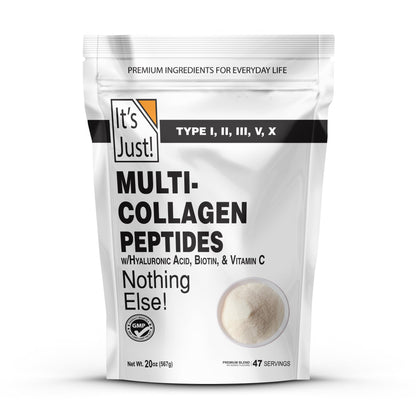 It's Just! Multi Collagen Peptides - Unflavored 20oz with Vitamin C, Biotin & Hyaluronic Acid | Gluten Free, Non-GMO, Heavy Metals Tested