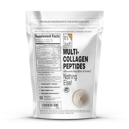 It's Just! Multi Collagen Peptides - Unflavored 20oz with Vitamin C, Biotin & Hyaluronic Acid | Gluten Free, Non-GMO, Heavy Metals Tested