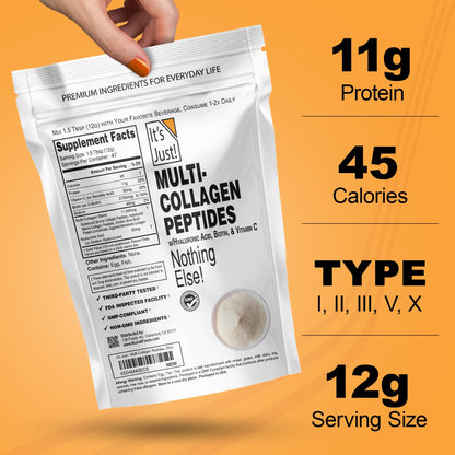 It's Just! Multi Collagen Peptides - Unflavored 20oz with Vitamin C, Biotin & Hyaluronic Acid | Gluten Free, Non-GMO, Heavy Metals Tested
