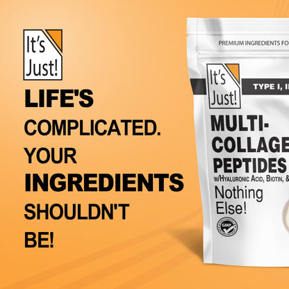 It's Just! Multi Collagen Peptides - Unflavored 20oz with Vitamin C, Biotin & Hyaluronic Acid | Gluten Free, Non-GMO, Heavy Metals Tested