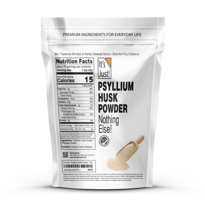 It's Just! Psyllium Husk Powder - Easy Mixing Dietary Fiber, Keto Baking, Non-GMO 10oz