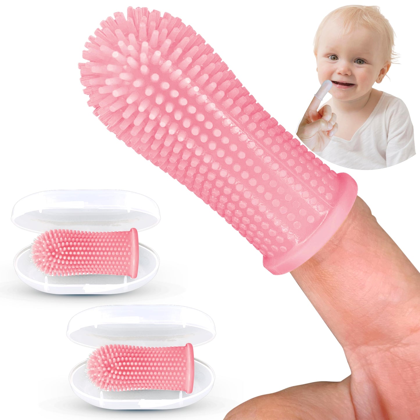 Itsy Bitsy Baby Toothbrush Set (2) – 360° Silicone Toothbrush for 6–12m & 1–2y (Pink)