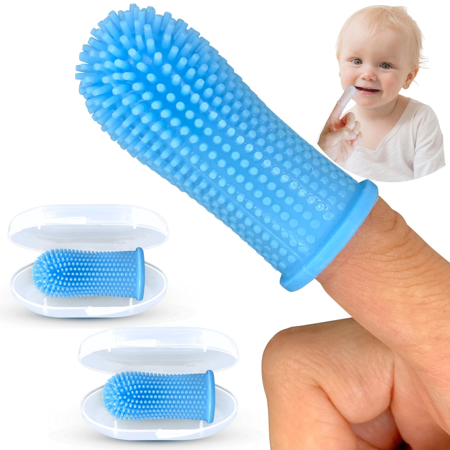 Itsy Bitsy Baby Toothbrush Set of 2 – 360° Silicone Finger Brush for Babies 6-12 Months & Toddlers 1-2 | Pediatrician Recommended – Blue