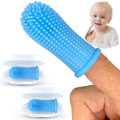 Itsy Bitsy Baby Toothbrush Set of 2 – 360° Silicone Finger Brush for Babies 6-12 Months & Toddlers 1-2 | Pediatrician Recommended – Blue