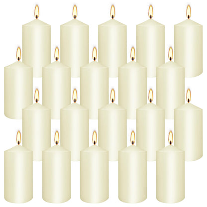 Set of 20 Ivory Pillar Candles - Dripless & Smokeless 2 x 4 in Pillar Candles for Parties Weddings Spa Home Décor