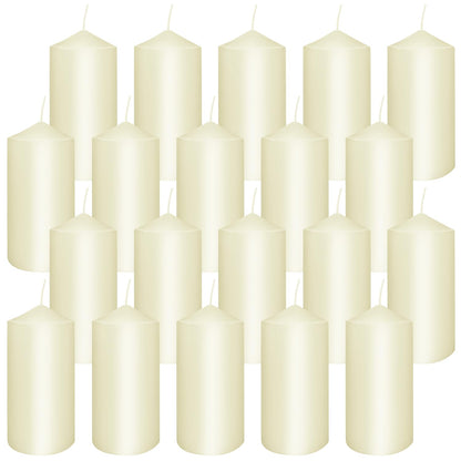 Set of 20 Ivory Pillar Candles - Dripless & Smokeless 2 x 4 in Pillar Candles for Parties Weddings Spa Home Décor