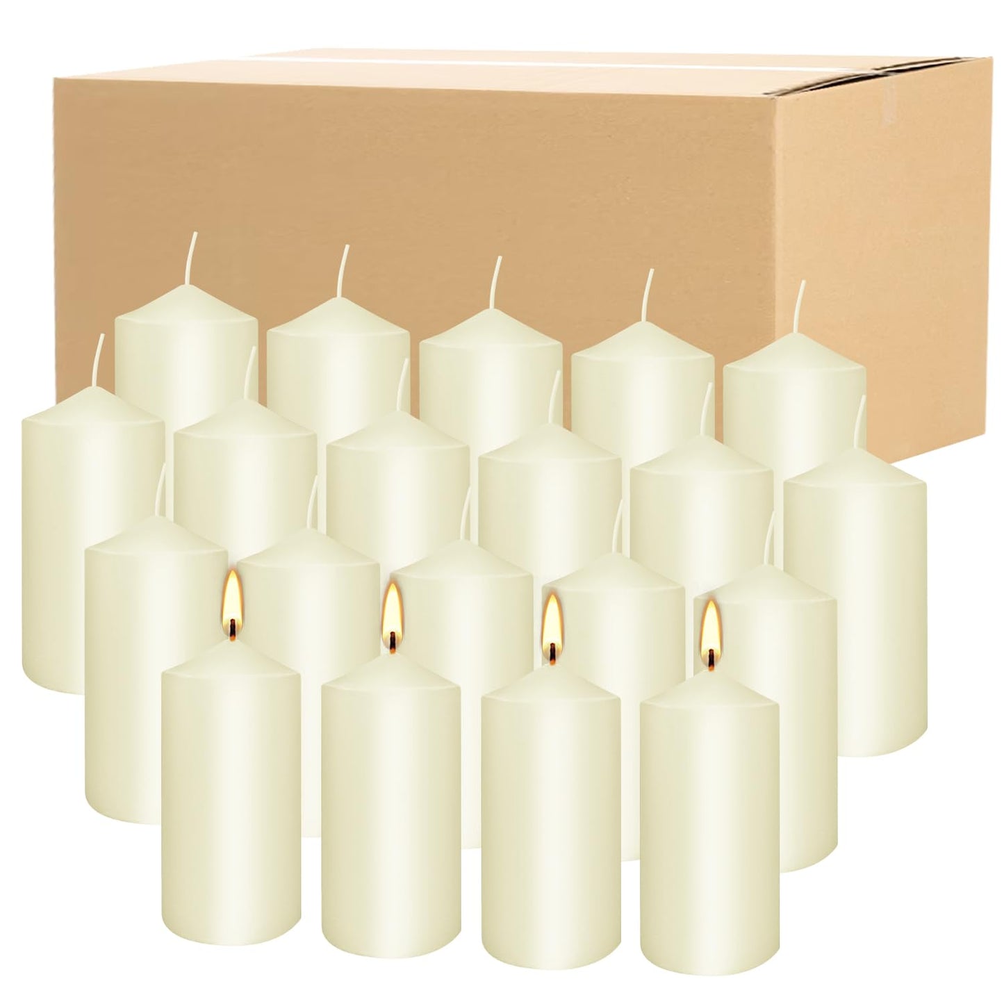 Set of 20 Ivory Pillar Candles - Dripless & Smokeless 2 x 4 in Pillar Candles for Parties Weddings Spa Home Décor