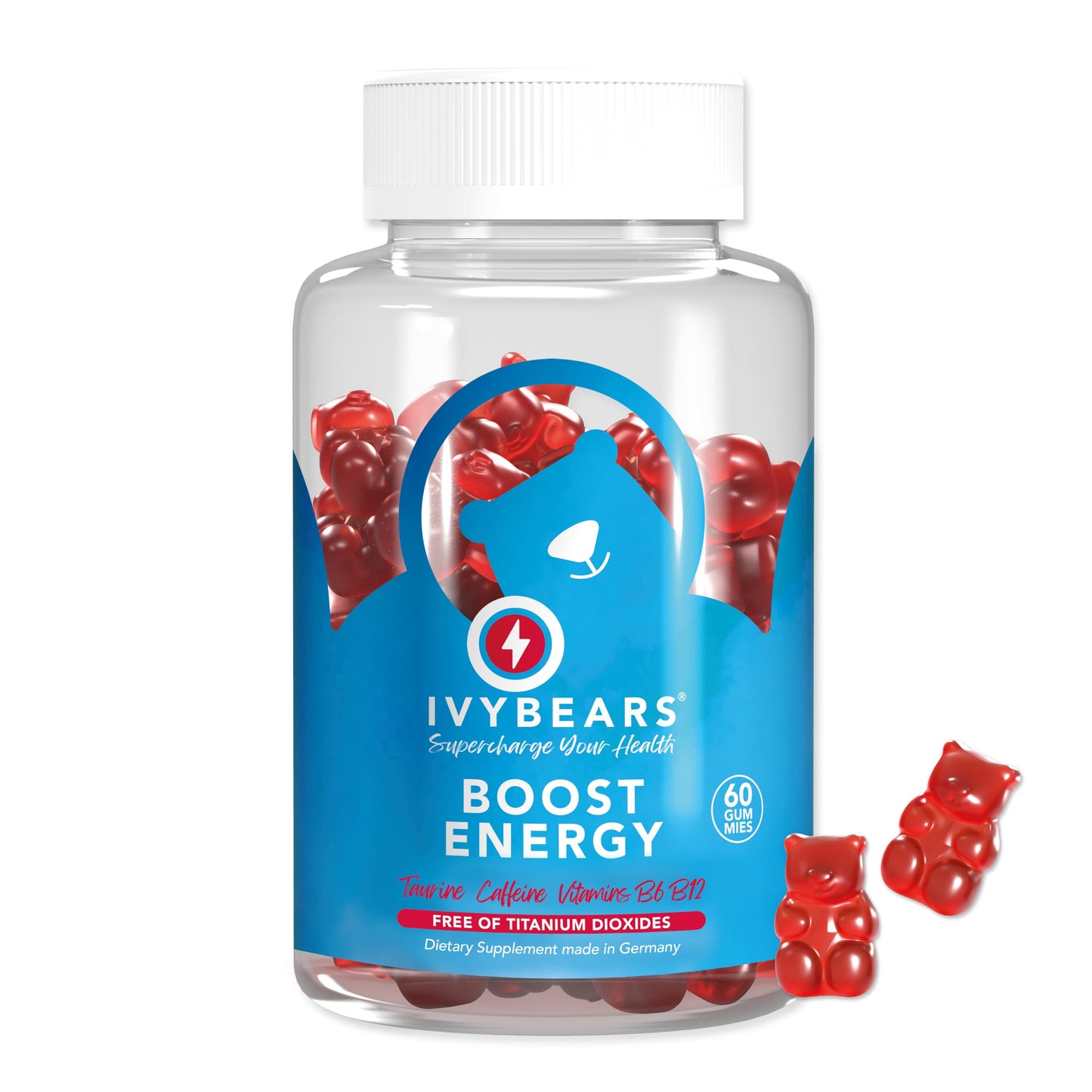 IvyBears® Energy Boost Gummies – Vegan Chewable Energy Supplements with Vitamin B12 & Natural Caffeine – Focus, Daily Energy & Stamina Support – Pre Workout Gummies – 60 Count