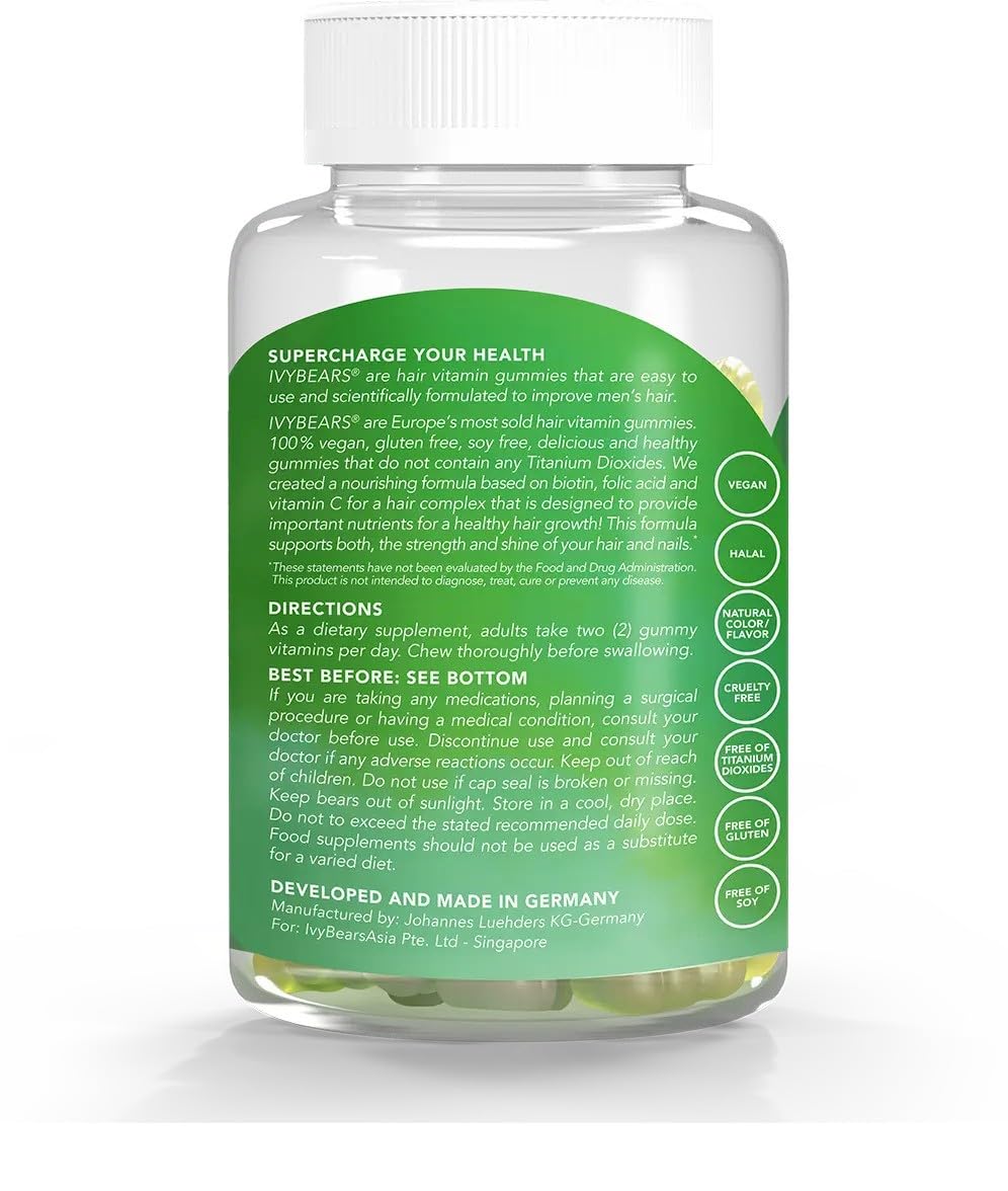 IvyBears Men’s Hair Vitamin Gummies – Anti-Hair-Loss & Anti-Shedding | Vegan Hair Growth