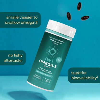 Iwi Omega-3 Mini Softgels – Plant-Based Algae EPA + DHA (30 Servings) | Whole-Body Support