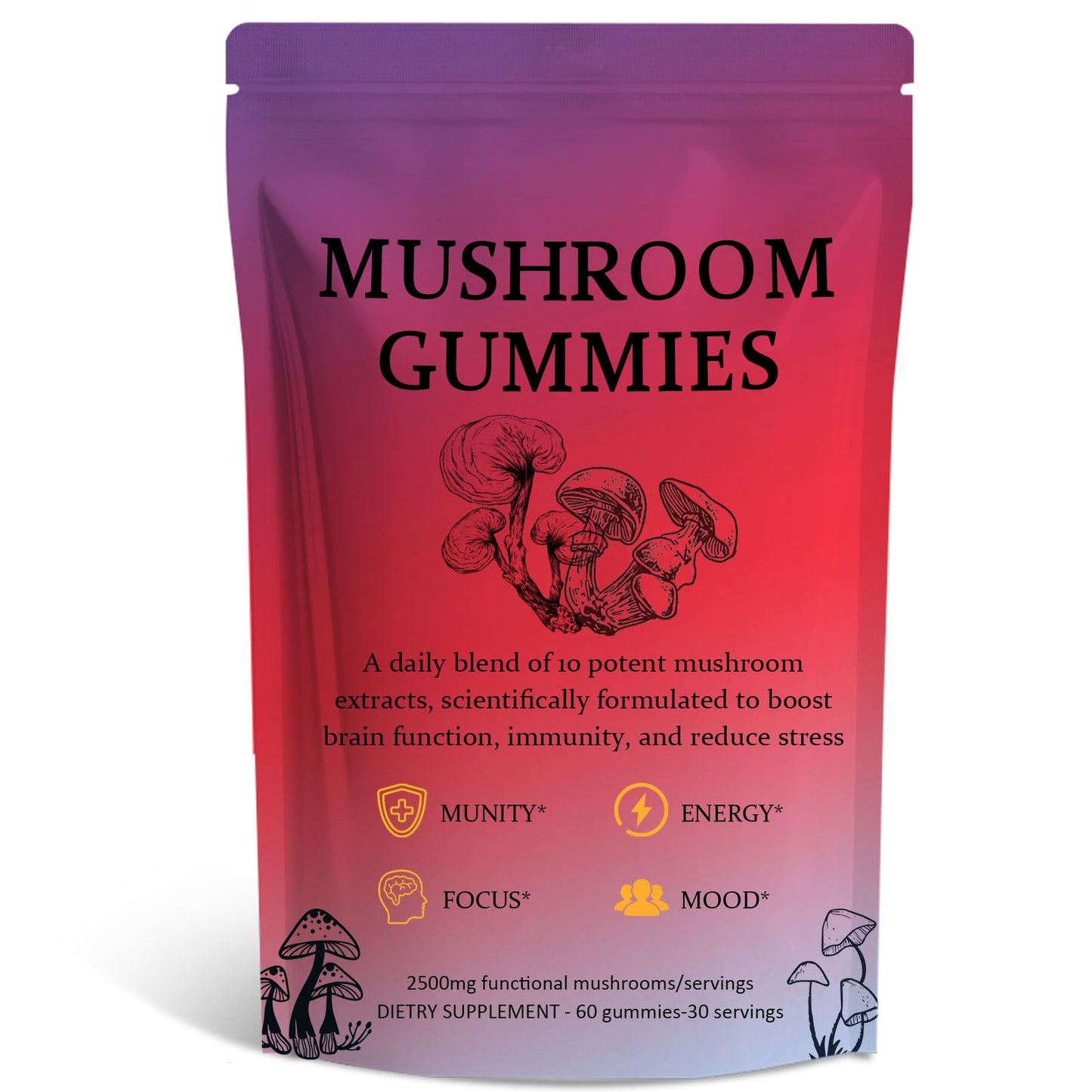 ixarco Mushroom Gummies – Immune Support & Energy, Vegan, 60 Gummies