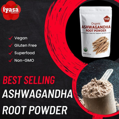 Iyasa Holistics Organic Ashwagandha Powder | Withania Somnifera, Raw Superfood & Workout Supplement