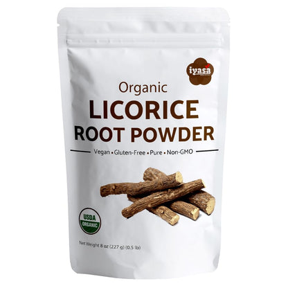 Iyasa Holistics Organic Licorice Root Powder – 8 oz / 227 g | Mulethi, Glycyrrhiza glabra, Natural Expectorant & Candy Flavoring