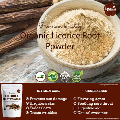 Iyasa Holistics Organic Licorice Root Powder – 8 oz / 227 g | Mulethi, Glycyrrhiza glabra, Natural Expectorant & Candy Flavoring