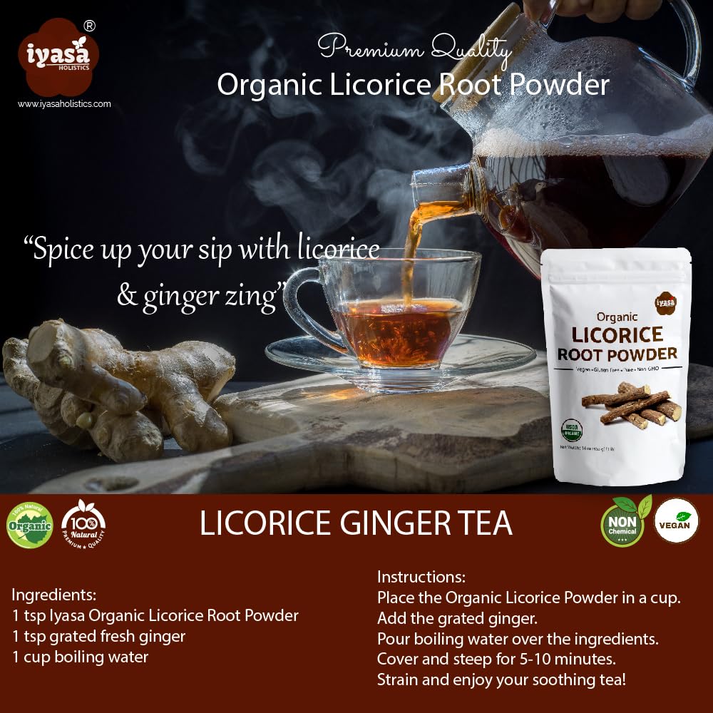Iyasa Holistics Organic Licorice Root Powder – 8 oz / 227 g | Mulethi, Glycyrrhiza glabra, Natural Expectorant & Candy Flavoring