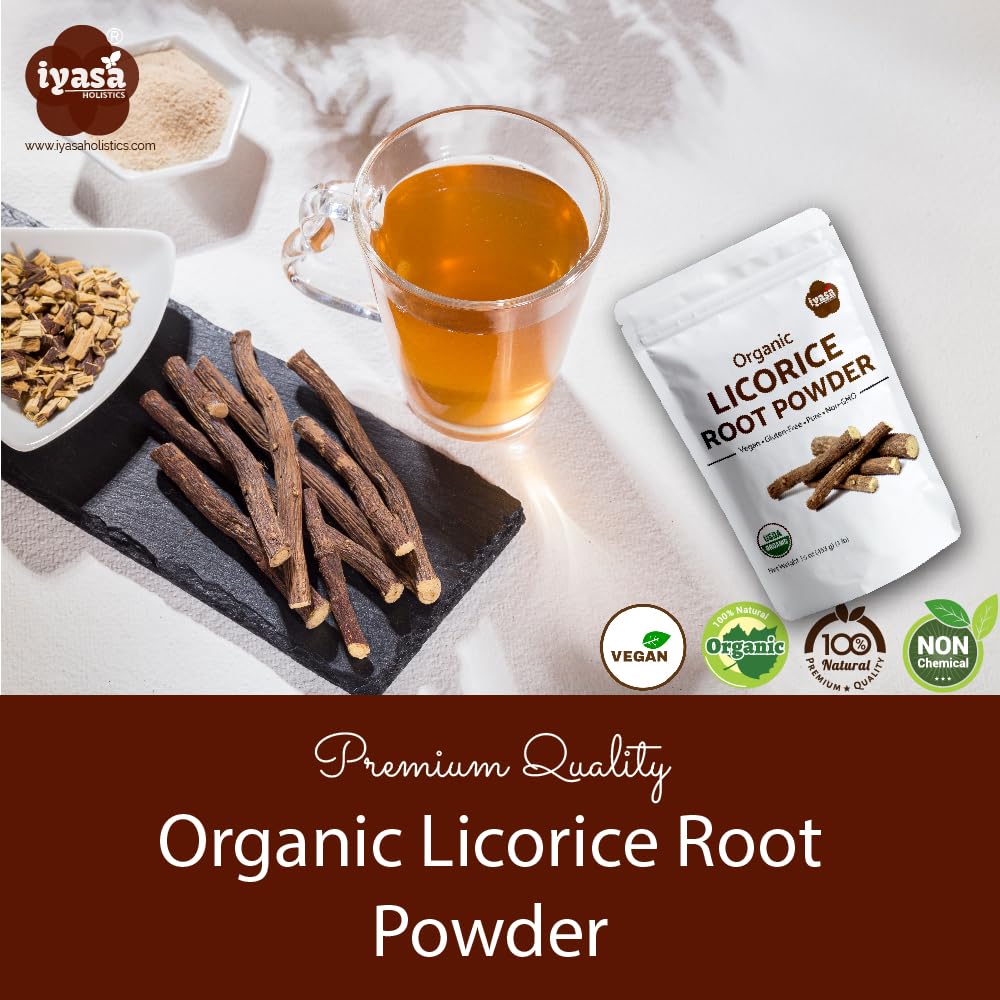 Iyasa Holistics Organic Licorice Root Powder – 8 oz / 227 g | Mulethi, Glycyrrhiza glabra, Natural Expectorant & Candy Flavoring