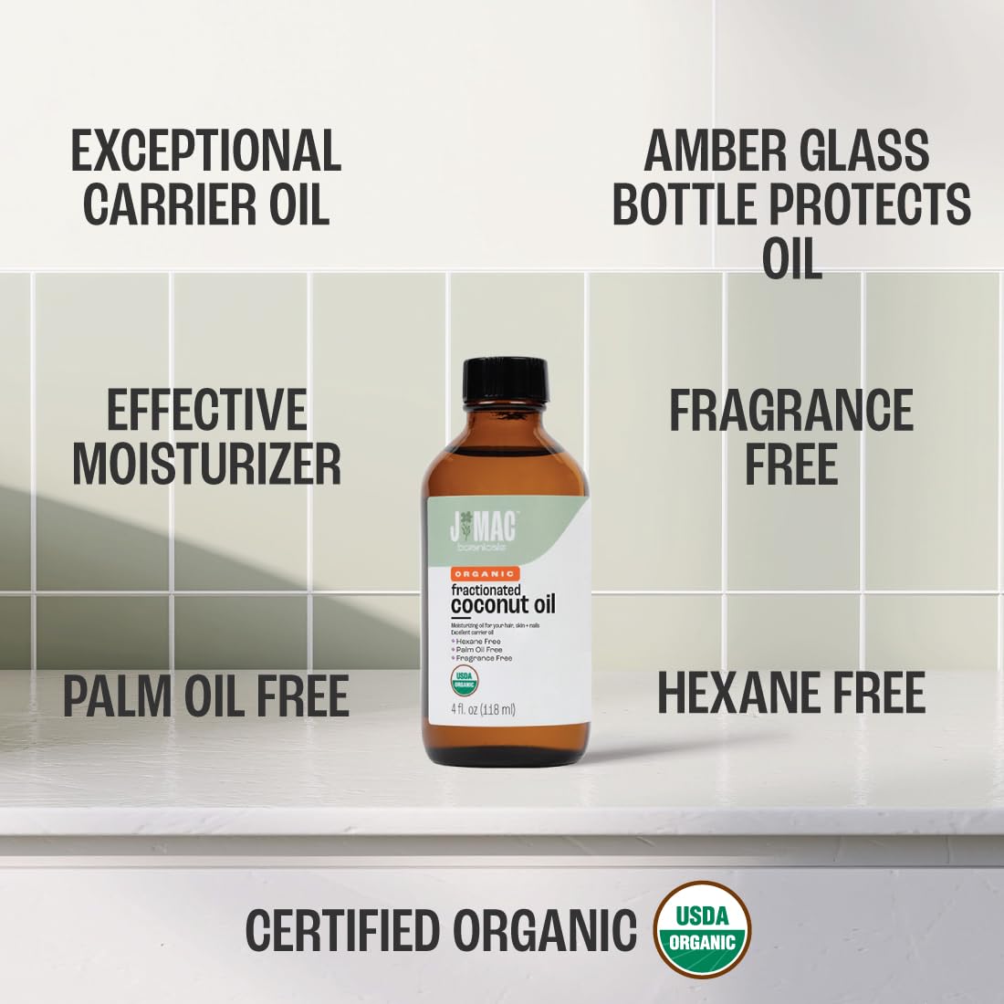 J MAC BOTANICALS Organic Fractionated Coconut Oil (4 oz) – Carrier Oil & Moisturizer