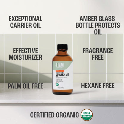 J MAC BOTANICALS Organic Fractionated Coconut Oil (4 oz) – Carrier Oil & Moisturizer