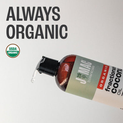 J MAC BOTANICALS Organic Fractionated Coconut Oil (16 oz) – Carrier Oil for Hair, Skin & Massage