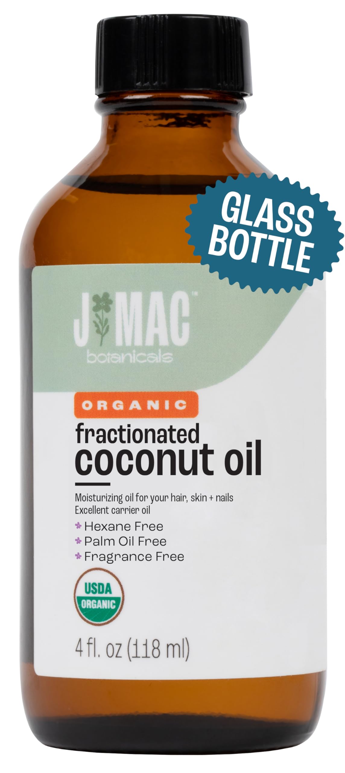 J MAC BOTANICALS Organic Fractionated Coconut Oil (4 oz) – Carrier Oil & Moisturizer
