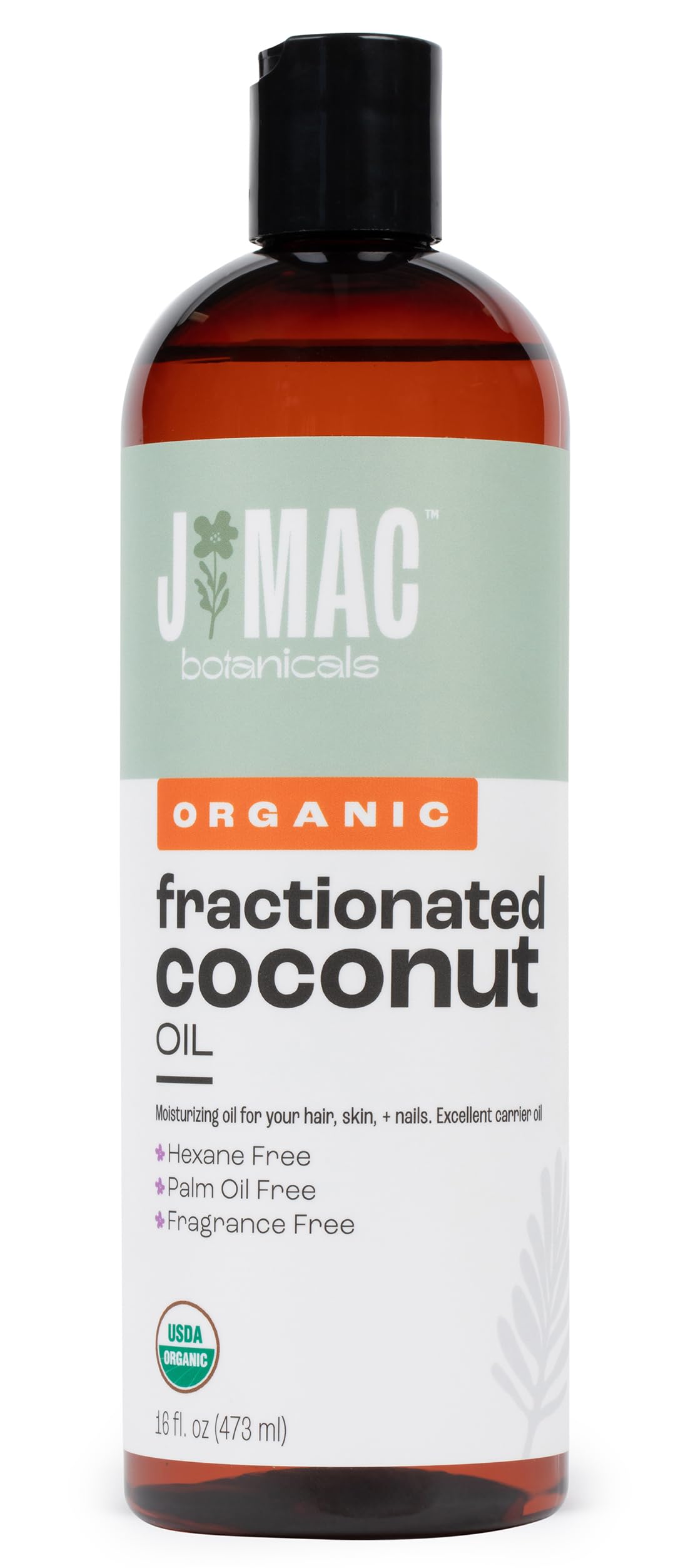 J MAC BOTANICALS Organic Fractionated Coconut Oil (16 oz) – Carrier Oil for Hair, Skin & Massage