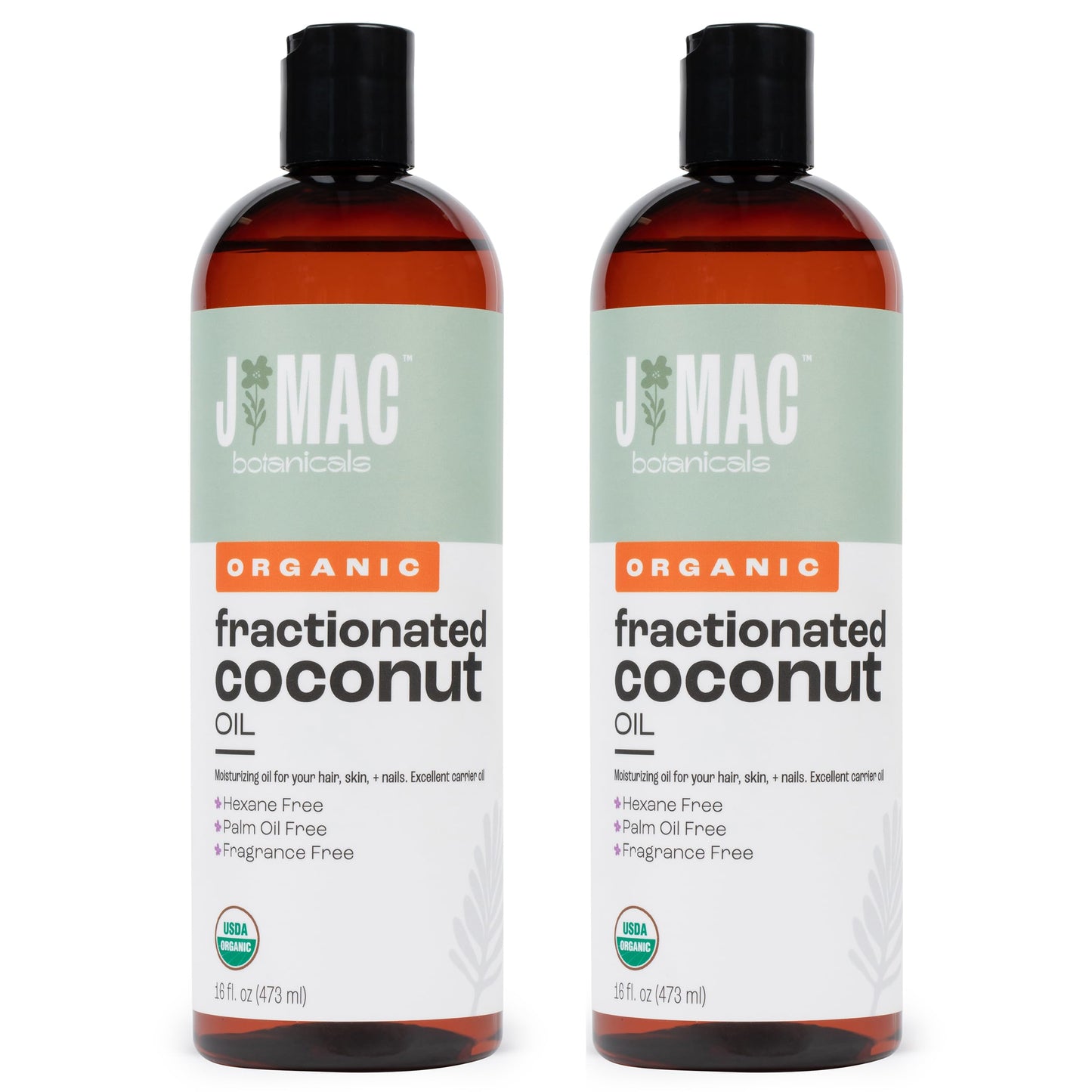 J Mac Botanicals Organic Fractionated Coconut Oil – 32 oz (2x16 oz) Carrier Oil