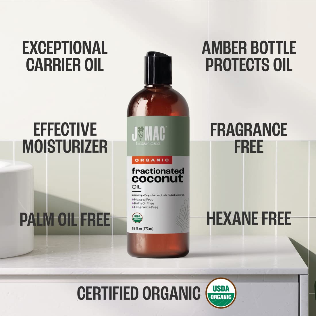 J Mac Botanicals Organic Fractionated Coconut Oil – 32 oz (2x16 oz) Carrier Oil