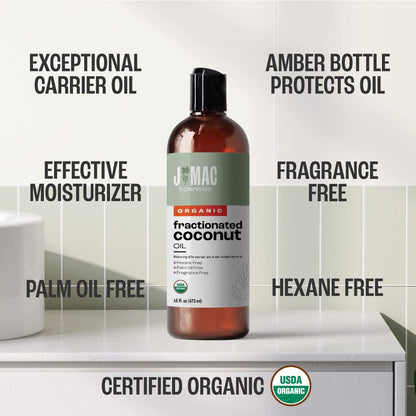 J Mac Botanicals Organic Fractionated Coconut Oil – 32 oz (2x16 oz) Carrier Oil