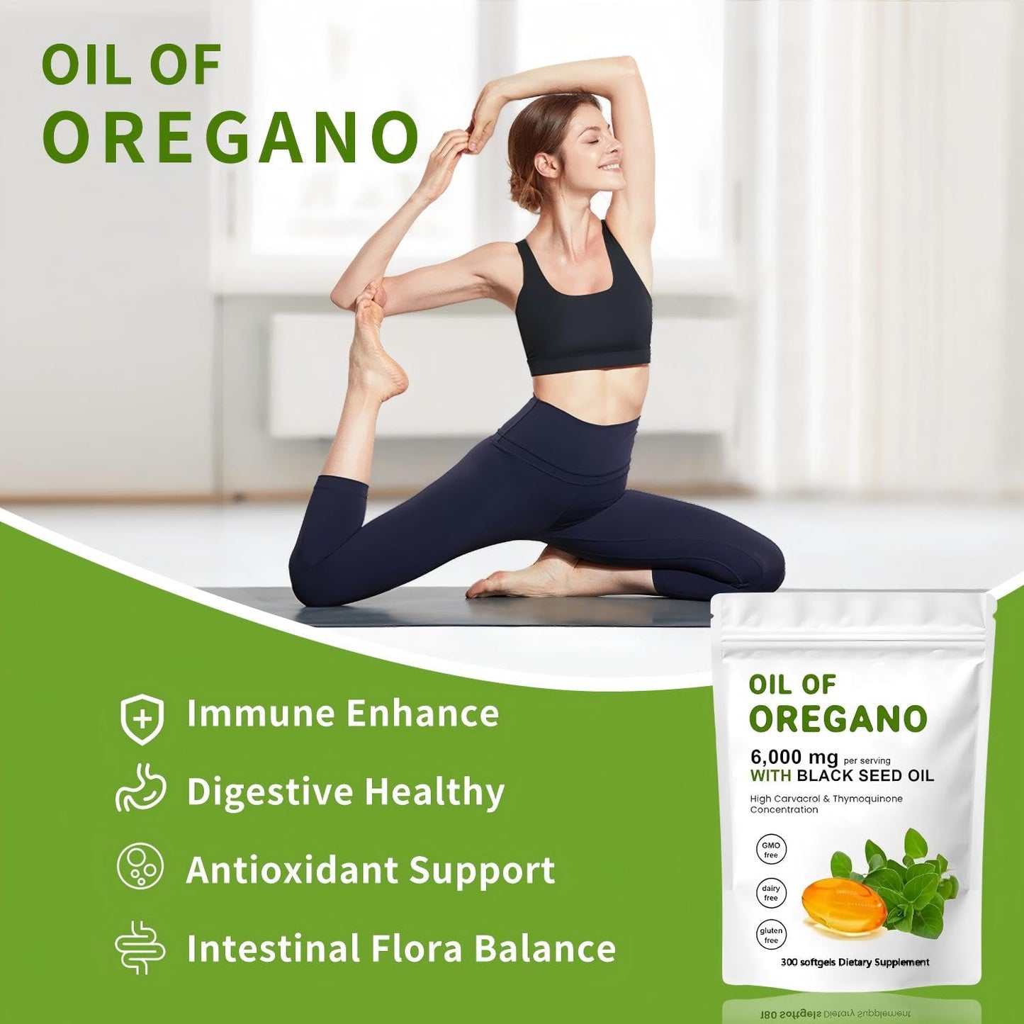 J-PRQ Oil of Oregano Softgels – 300 Count, Organic Oregano Oil + Black Seed Oil (Non-GMO)