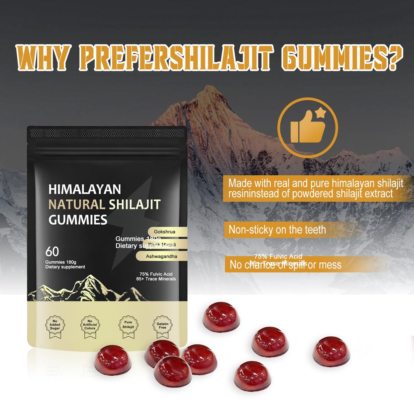 J-PRQ Himalayan Shilajit Gummies with Ashwagandha | 60 Gummies