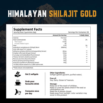 J-PRQ Himalayan Shilajit Gummies with Ashwagandha | 60 Gummies