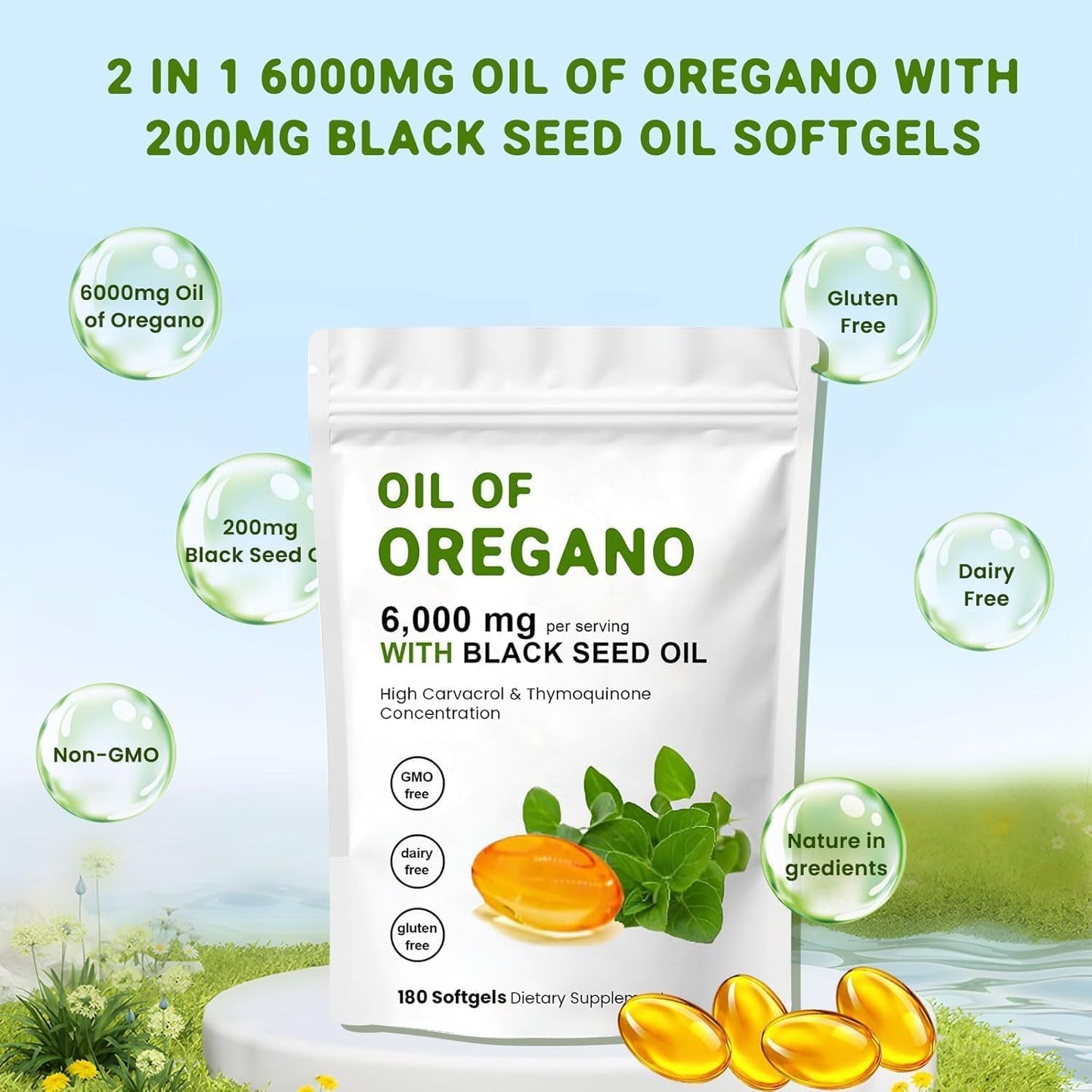 J-PRQ 2-in-1 Oil of Oregano Softgels – Organic Oregano & Black Seed Oil