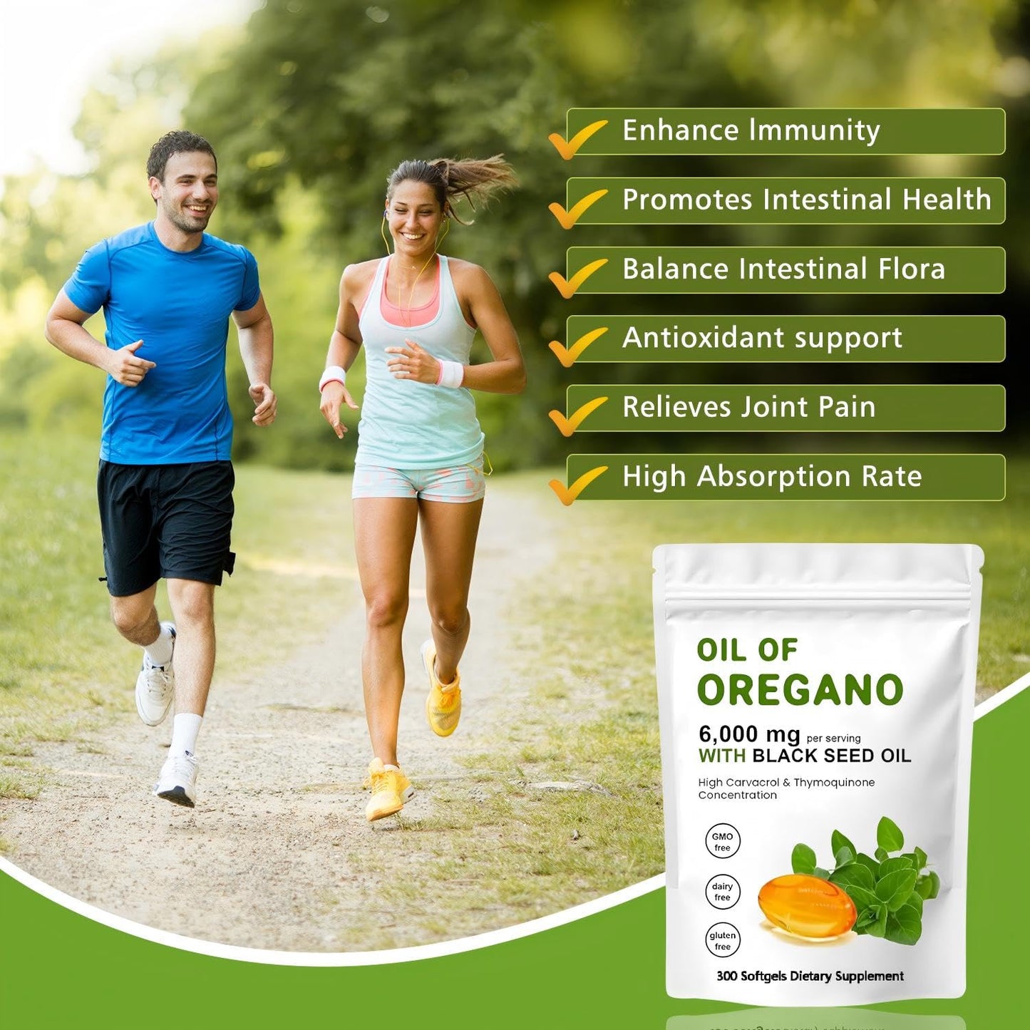 J-PRQ Oil of Oregano Softgels – 300 Count, Organic Oregano Oil + Black Seed Oil (Non-GMO)