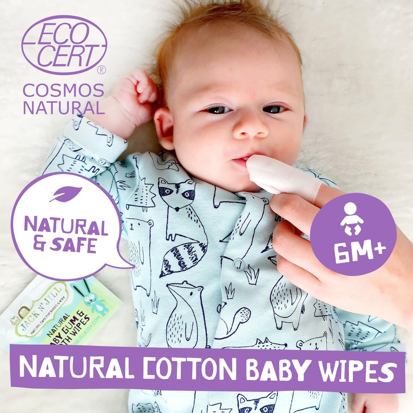 Jack N' Jill Baby Gum & Tooth Wipes - White, 25 Pack | Natural Xylitol Dental Wipes