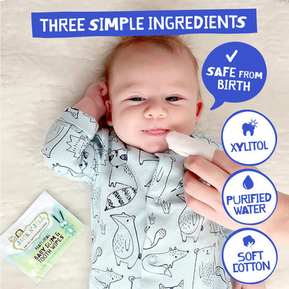 Jack N' Jill Baby Gum & Tooth Wipes - White, 25 Pack | Natural Xylitol Dental Wipes