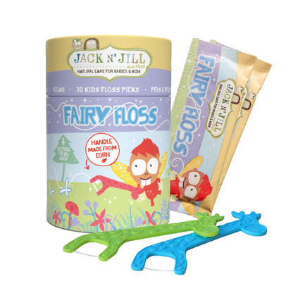Jack N' Jill Fairy Floss Dental Flossers for Kids - Corn Handles, Vegan, 30 Flossers