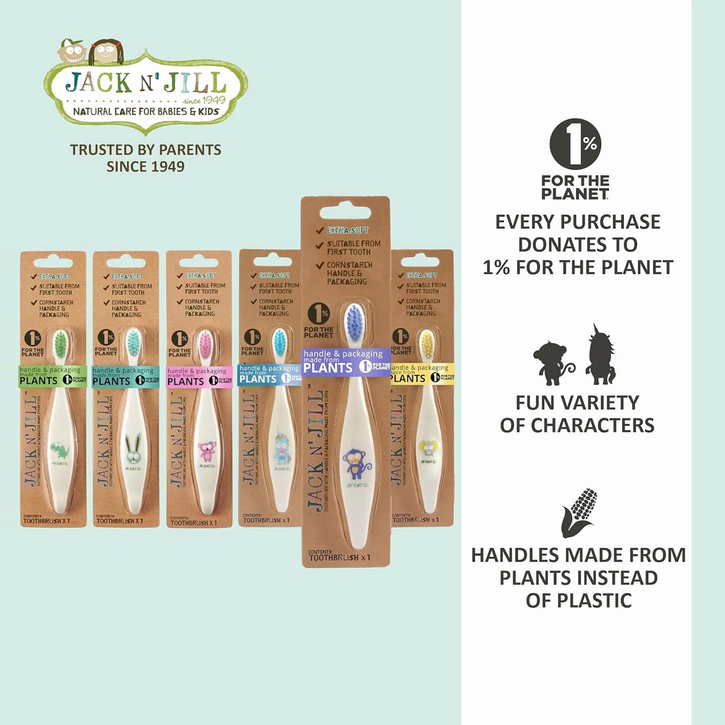 Jack N' Jill Kids Toothbrush - Extra Soft Bristles, Plant-Based Handle
