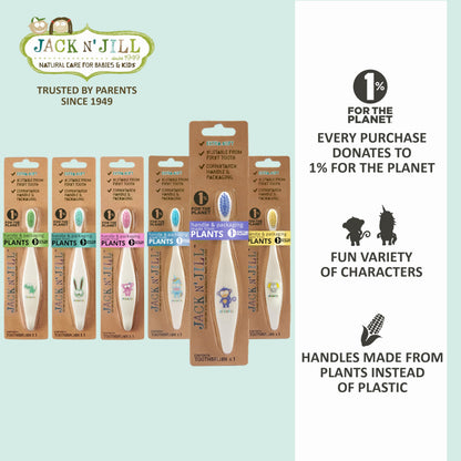 Jack N' Jill Kids Toothbrush - Extra Soft Bristles, Plant-Based Handle (Corn) - Bunny Baby 2 Pack