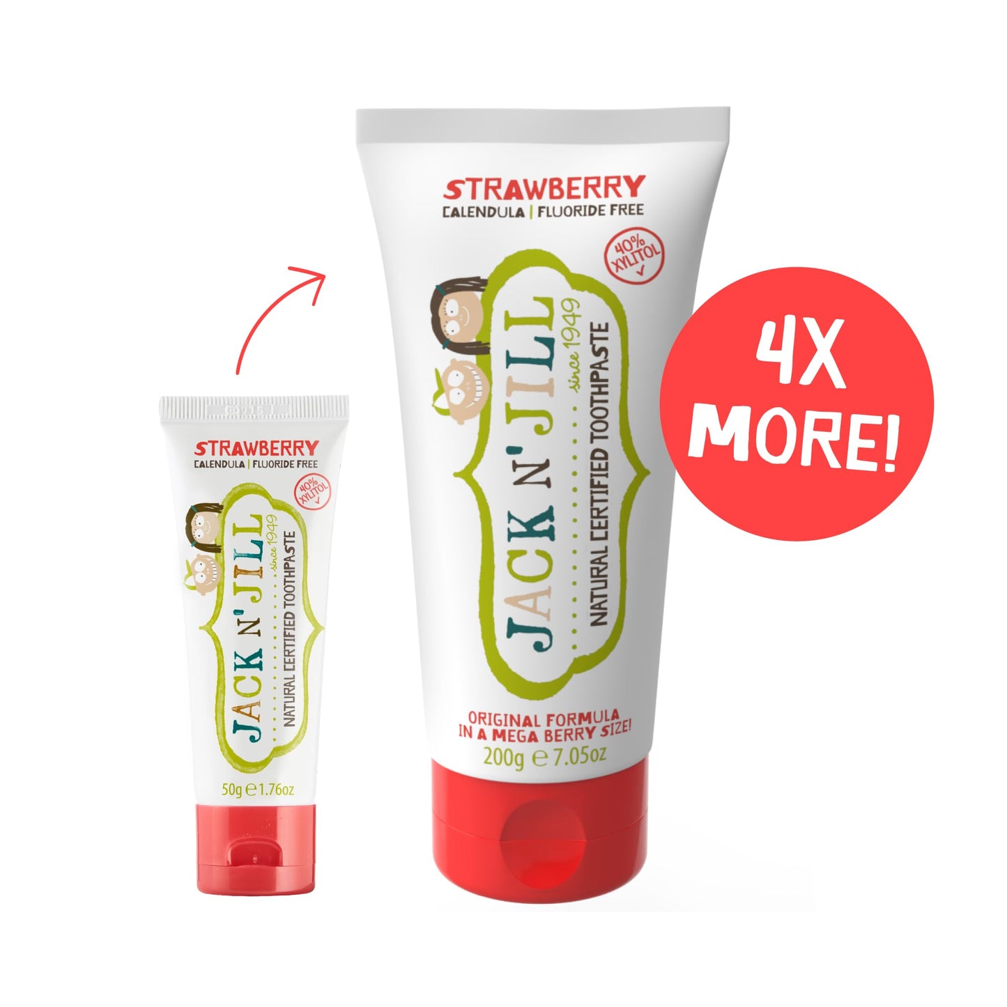 Jack N' Jill Mega Toothpaste 7.05 oz – Fluoride Free, 40% Xylitol, Strawberry